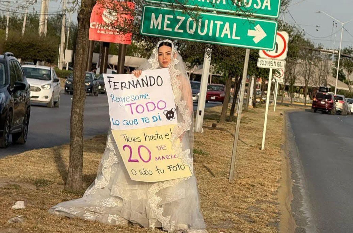 Vestida de novia protesta contra su wedding planner por fraude: ¡perdió 200 mil pesos!