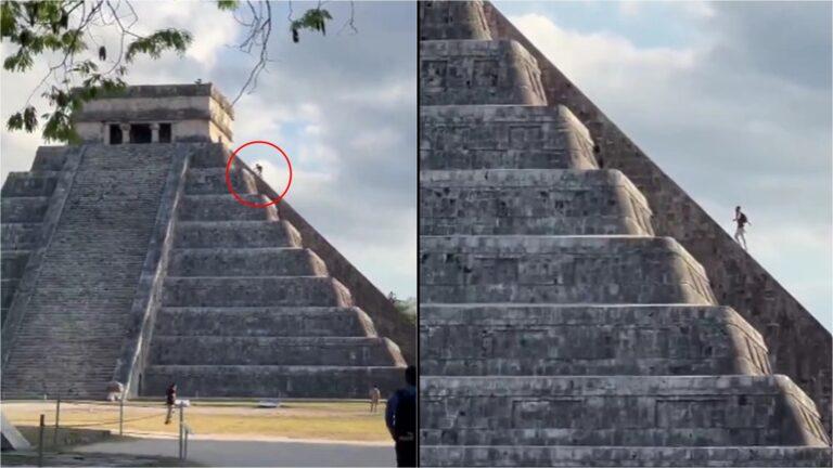 Turista alemán sube a Chichén Itzá