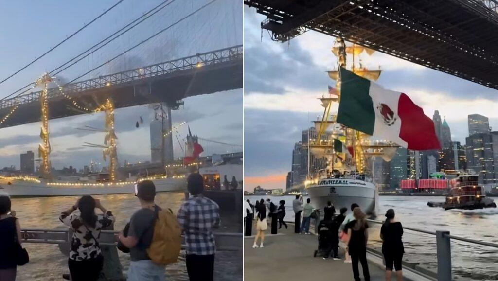 Buque escuela de la Armada de México choca contra el Puente de Brooklyn