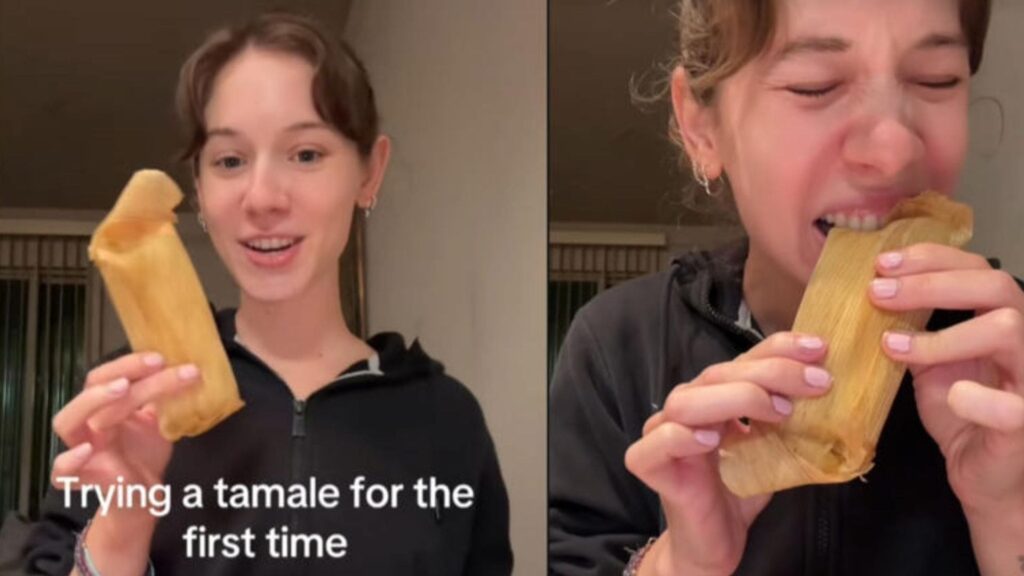 Tamal: El error viral que cometió una joven al intentar comerlo con hoja