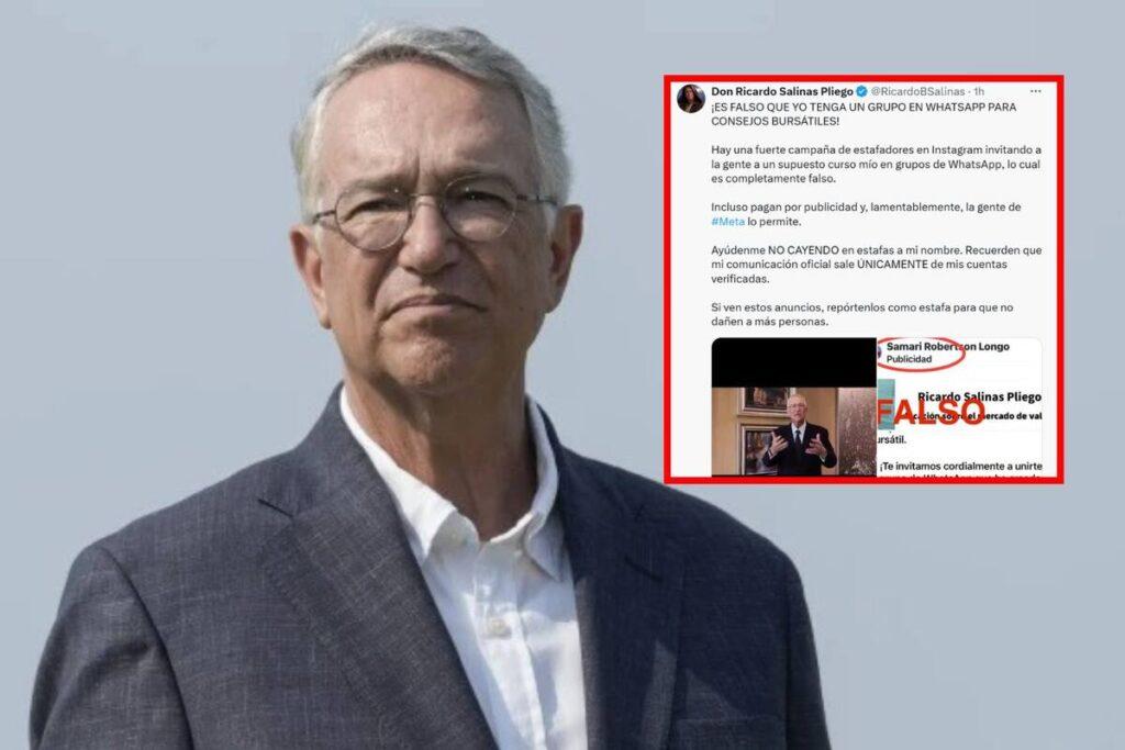 Ricardo Salinas Pliego denuncia estafa en WhatsApp con su nombre