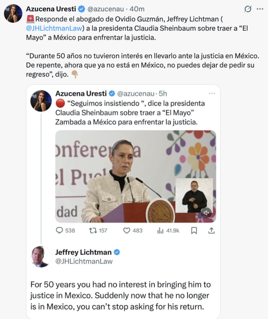 La postura de la presidenta Sheinbaum sobre la detención de Zambada