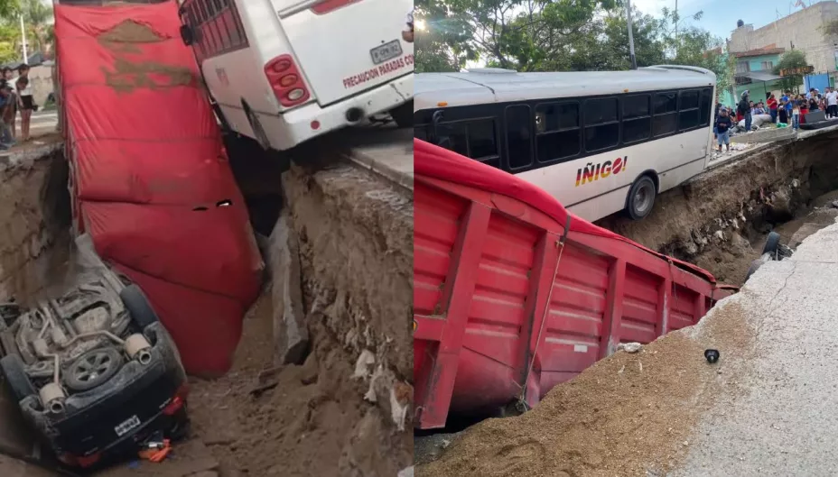 Mega socavón en guadalajara: tráiler, camioneta y camión caen