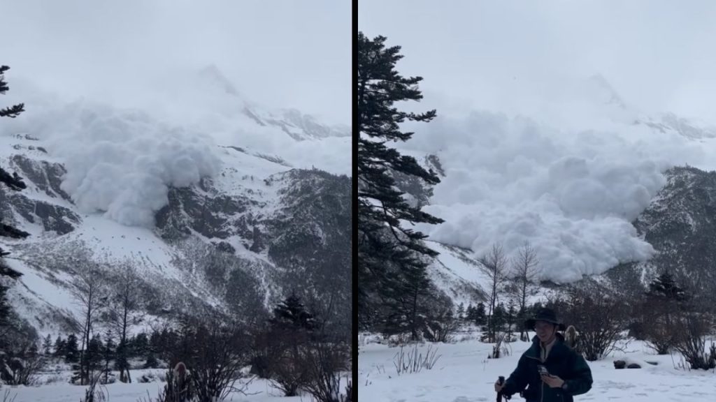 Avalancha impacta montaña en China: turistas captan huida