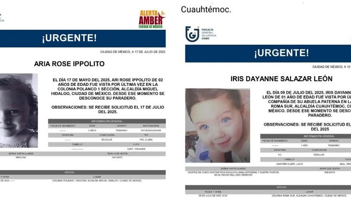 Alerta Amber CDMX: búsqueda activa de Aria Rose e Iris Dayanne