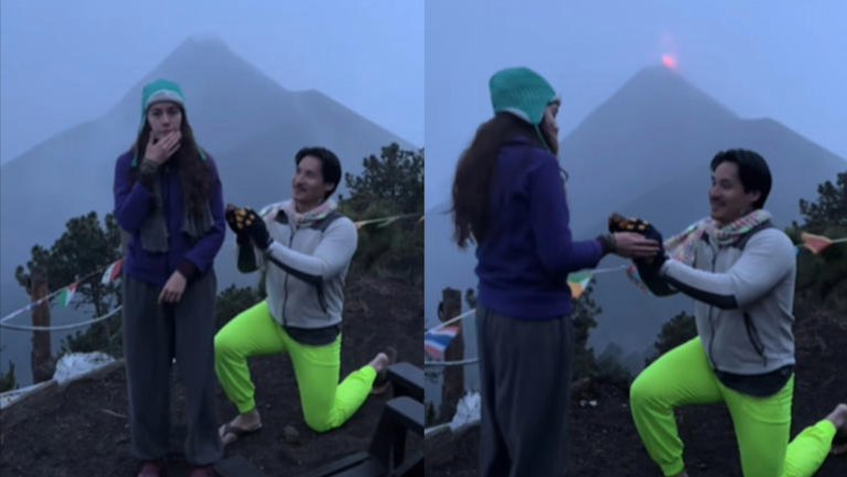 Erupción volcánica sella romántica propuesta de matrimonio en Guatemala