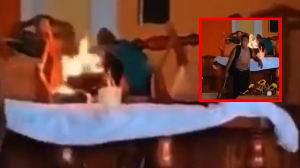 Hombre incendia altar y agrede a feligreses en Veracruz: "el diablo me ordenó"