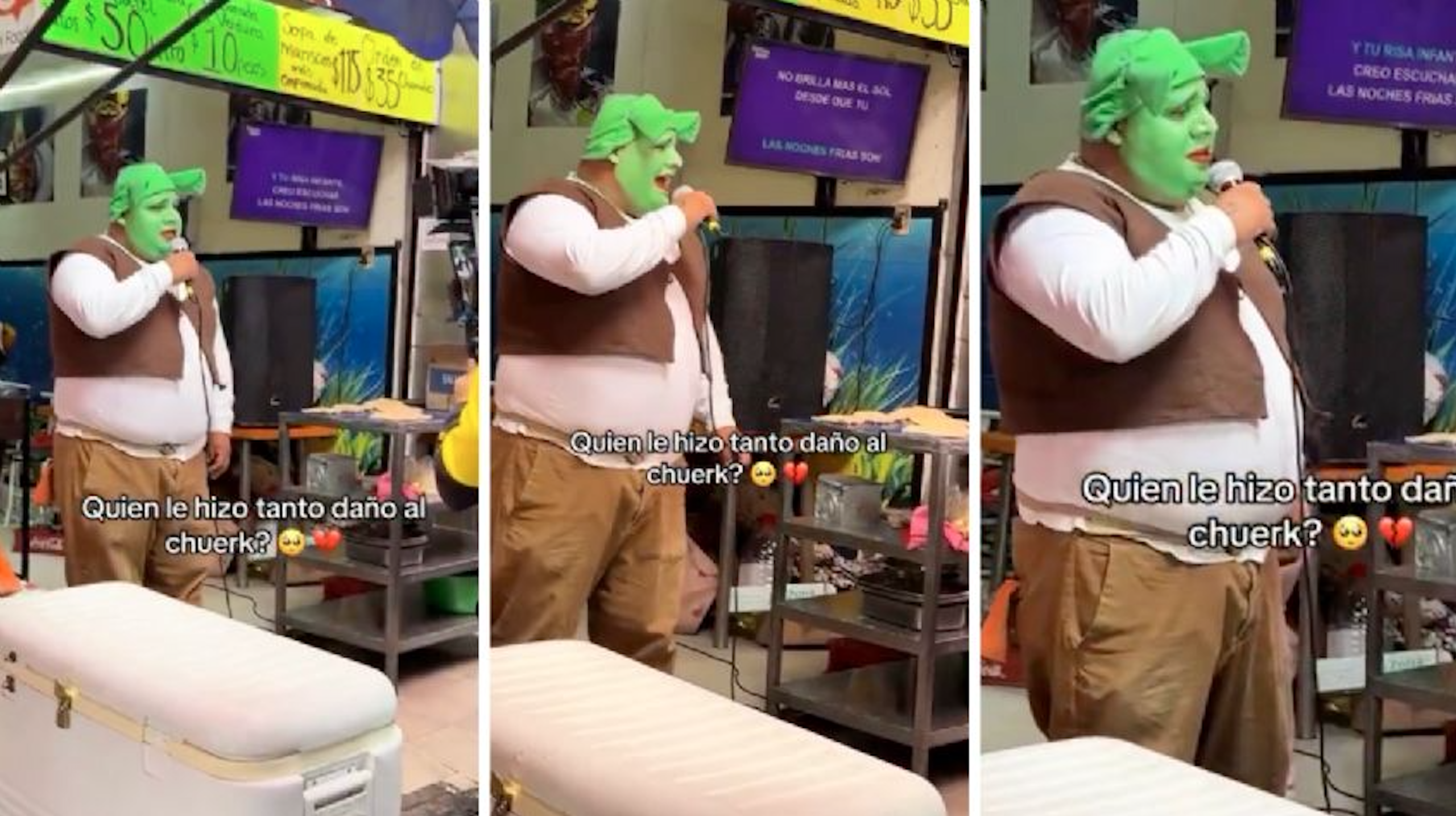El Shrek dolido que canta “murió la flor” y conmueve en redes sociales