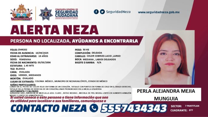 Buscan a Perla Mejía, desaparecida en Nezahualcóyotl, con lunar de corazón Buscan a Perla Mejía, desaparecida en Nezahualcóyotl, con lunar de corazón