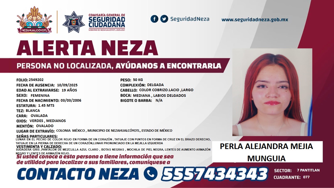 Buscan a Perla Mejía, desaparecida en Nezahualcóyotl, con lunar de corazón