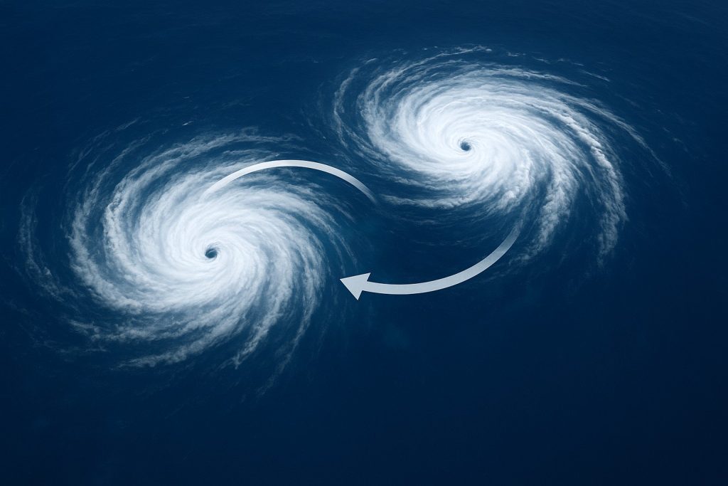 Efecto Fujiwara: Imelda y Humberto se fusionan en súper huracán