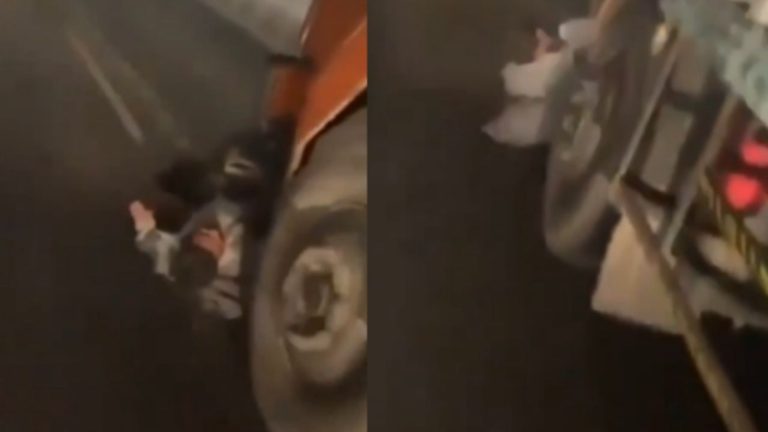 Video expone mortal peligro de motos al circular entre tráileres