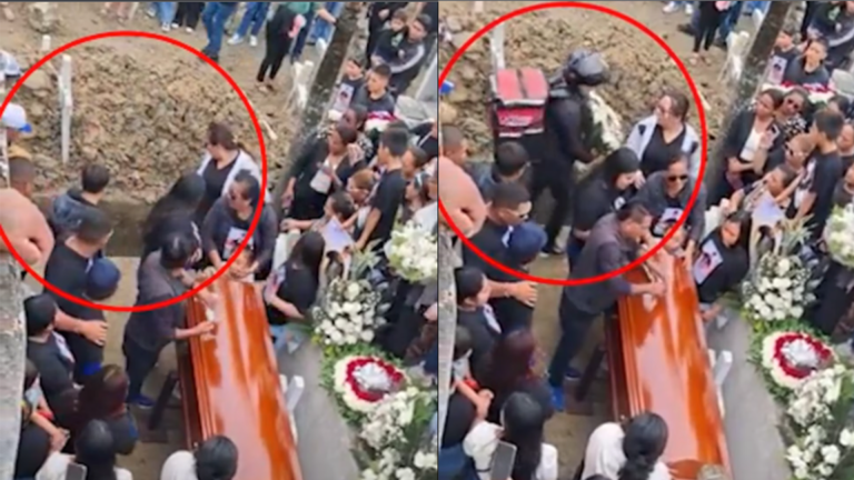 Repartidor de flores cae en fosa durante funeral y se viraliza