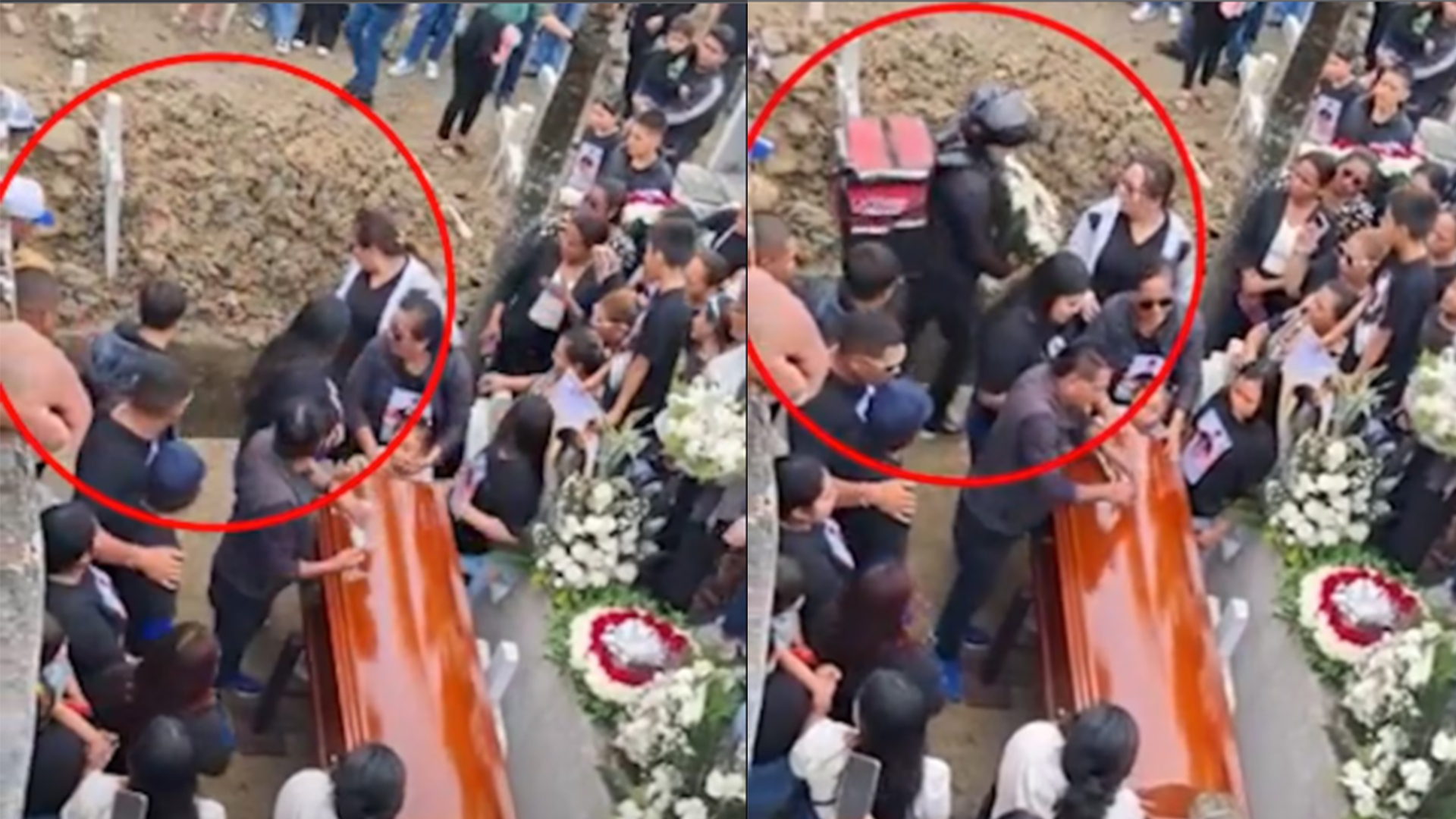 Repartidor de flores cae en fosa durante funeral y se viraliza
