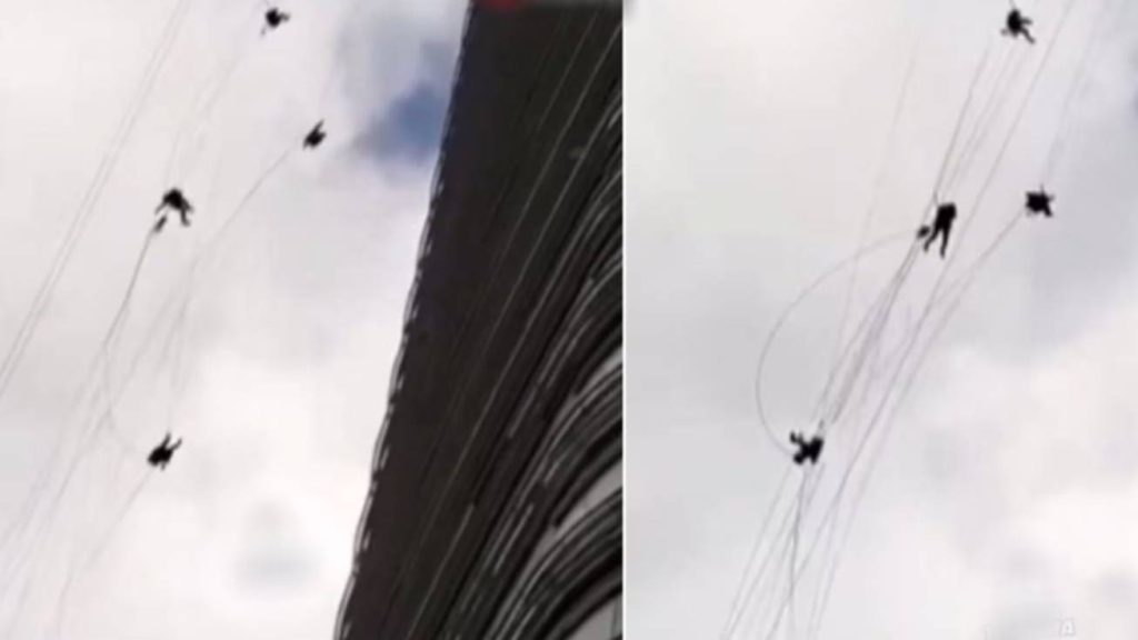 Terror en Estambul: vientos extremos dejan a trabajadores colgando de un rascacielos