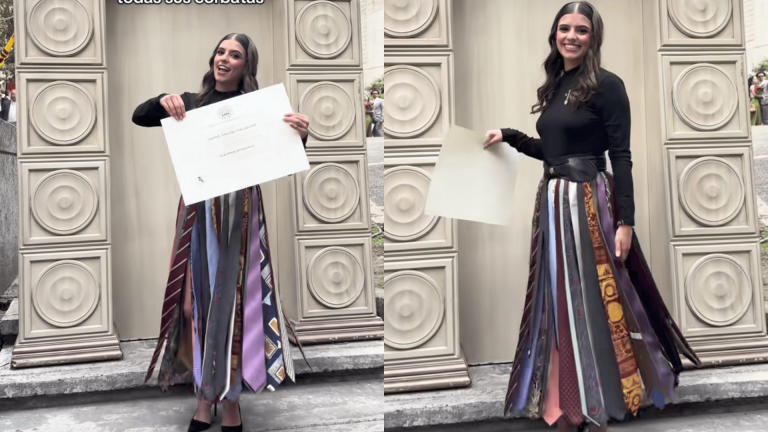 Un homenaje eterno: la joven que transformó las corbatas de su padre fallecido en una falda para su graduación