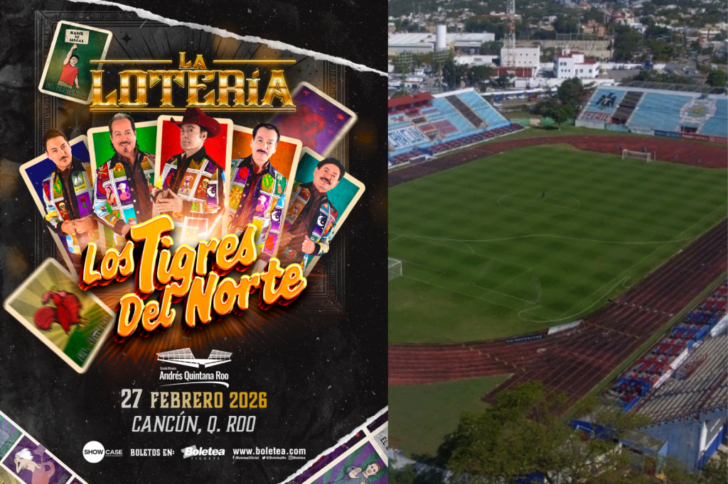 *La Lotería Tour llega a Cancún: Los Tigres del Norte en el Estadio Olímpico Andrés Quintana Roo* Este 27 de febrero de 2026, Cancún vivirá una noche histórica con la llegada de Los Tigres del Norte, los indiscutibles Jefes de Jefes, quienes presentarán su imponente gira “La Lotería Tour” en el Estadio Olímpico Andrés Quintana Roo. Con una trayectoria que supera cinco décadas, múltiples premios Grammy y un legado que ha marcado a generaciones enteras, Los Tigres del Norte continúan demostrando por qué son una de las agrupaciones más importantes en la historia de la música regional mexicana. “La Lotería Tour” destaca por su producción visual inspirada en la tradicional lotería mexicana, combinando color, narrativa, cultura e identidad en un espectáculo dinámico que celebra el arraigo y la mexicanidad. 📍 Detalles del evento Fecha: 27 de febrero de 2026 Lugar: Estadio Olímpico Andrés Quintana Roo Ciudad: Cancún, Q. Roo 🎟️ Venta de boletos Los boletos estarán disponibles próximamente en: 🌎 www.boletea.com 📌 y puntos de venta autorizados. 💵 Precios por localidad • Zona Fan: $2,500 • VIP Lateral: $1,800 • Platino: $2,000 • Platino Lateral: $1,600 • Oro: $1,500 • Preferente: $1,000 • Cancha General (de pie): $800 • Grada Lateral: $600 • Cabecera: $400 *Precios más cargos por servicio.* Showcase Entretenimiento reafirma su compromiso con traer a Cancún espectáculos de clase mundial, consolidando al Caribe mexicano como sede de los eventos más importantes del país.